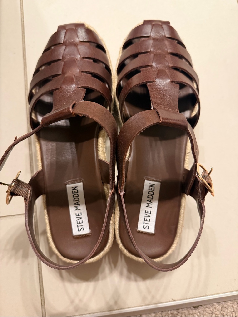 Steve Madden Brown Leather Espadrille Sandals